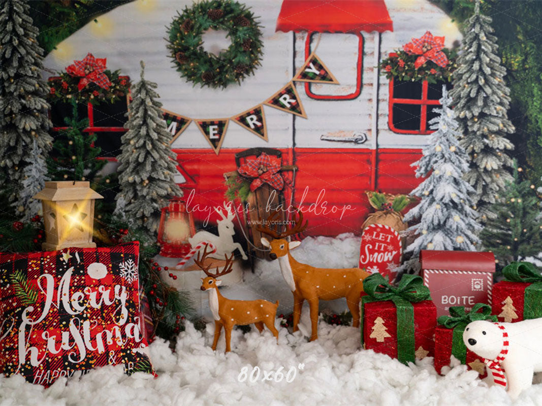 Forest Rv Deer Christmas Photo Backdrop - Layoris