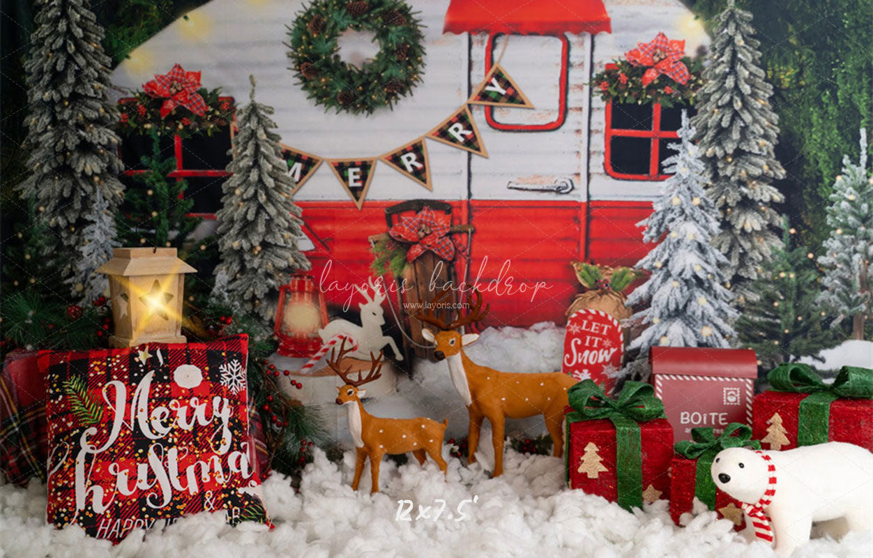 Forest Rv Deer Christmas Photo Backdrop - Layoris