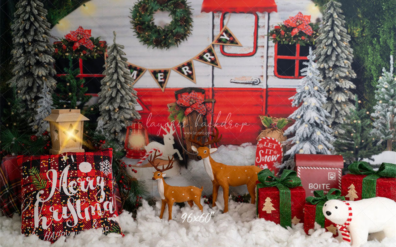 Forest Rv Deer Christmas Photo Backdrop - Layoris