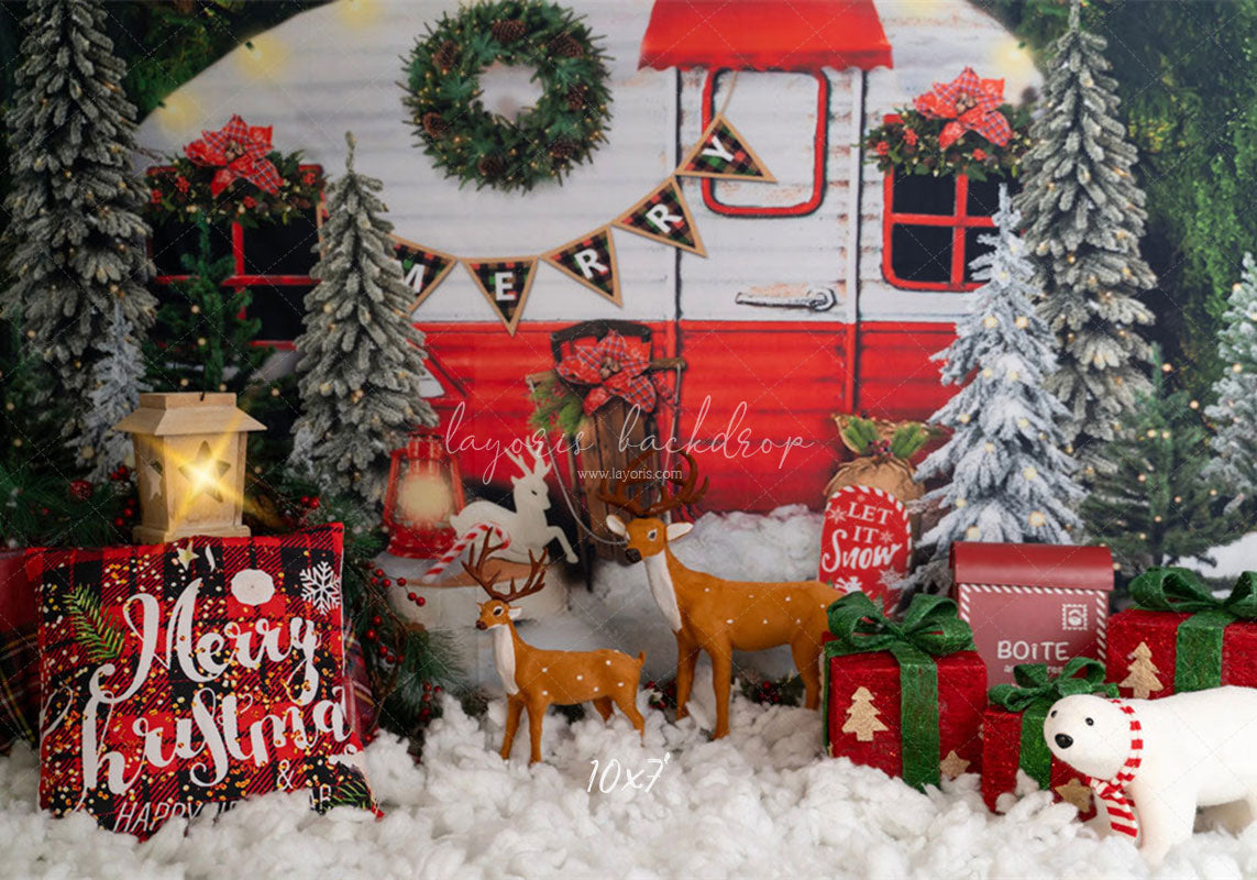 Forest Rv Deer Christmas Photo Backdrop - Layoris