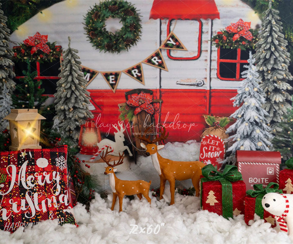 Forest Rv Deer Christmas Photo Backdrop - Layoris
