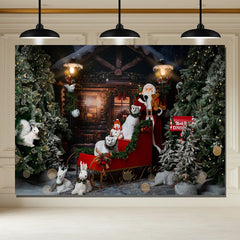 Layoris Wooden House Santa Claus Bear Christmas Backdrop