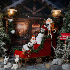 Wooden House Santa Claus Bear Christmas Backdrop - Layoris