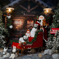 Wooden House Santa Claus Bear Christmas Backdrop - Layoris