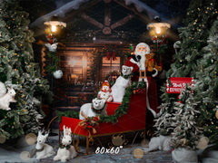 Wooden House Santa Claus Bear Christmas Backdrop - Layoris