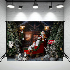 Layoris Wooden House Santa Claus Bear Christmas Backdrop