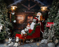 Wooden House Santa Claus Bear Christmas Backdrop - Layoris