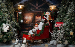 Wooden House Santa Claus Bear Christmas Backdrop - Layoris