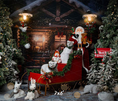 Wooden House Santa Claus Bear Christmas Backdrop - Layoris