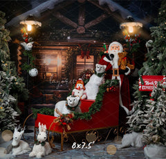 Wooden House Santa Claus Bear Christmas Backdrop - Layoris