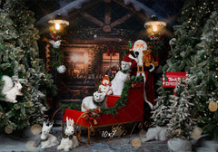 Wooden House Santa Claus Bear Christmas Backdrop - Layoris