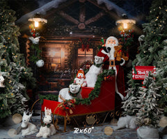 Wooden House Santa Claus Bear Christmas Backdrop - Layoris