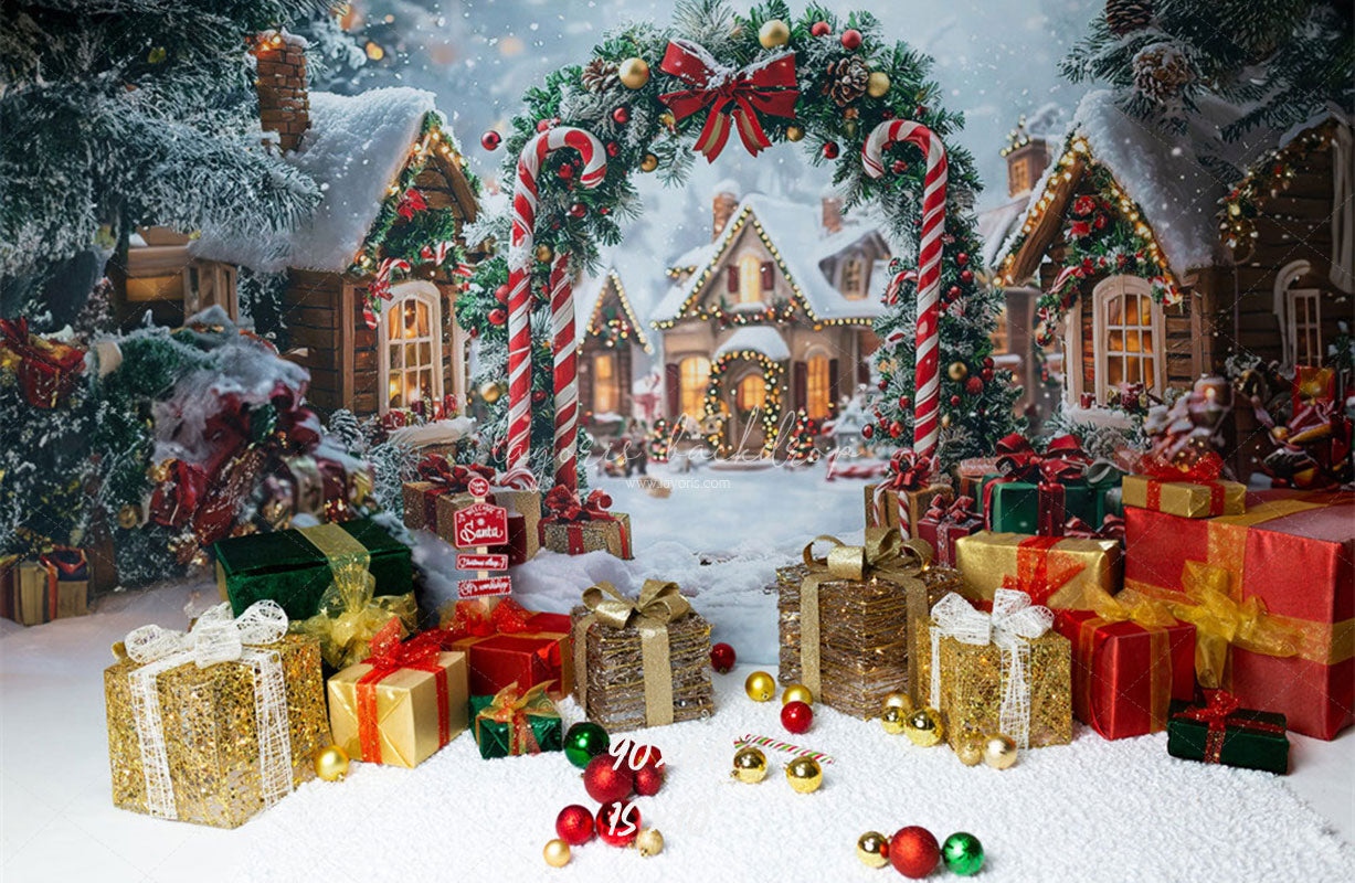 Candy Cane Arch Gift Box Christmas Backdrop - Layoris