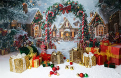 Candy Cane Arch Gift Box Christmas Backdrop - Layoris