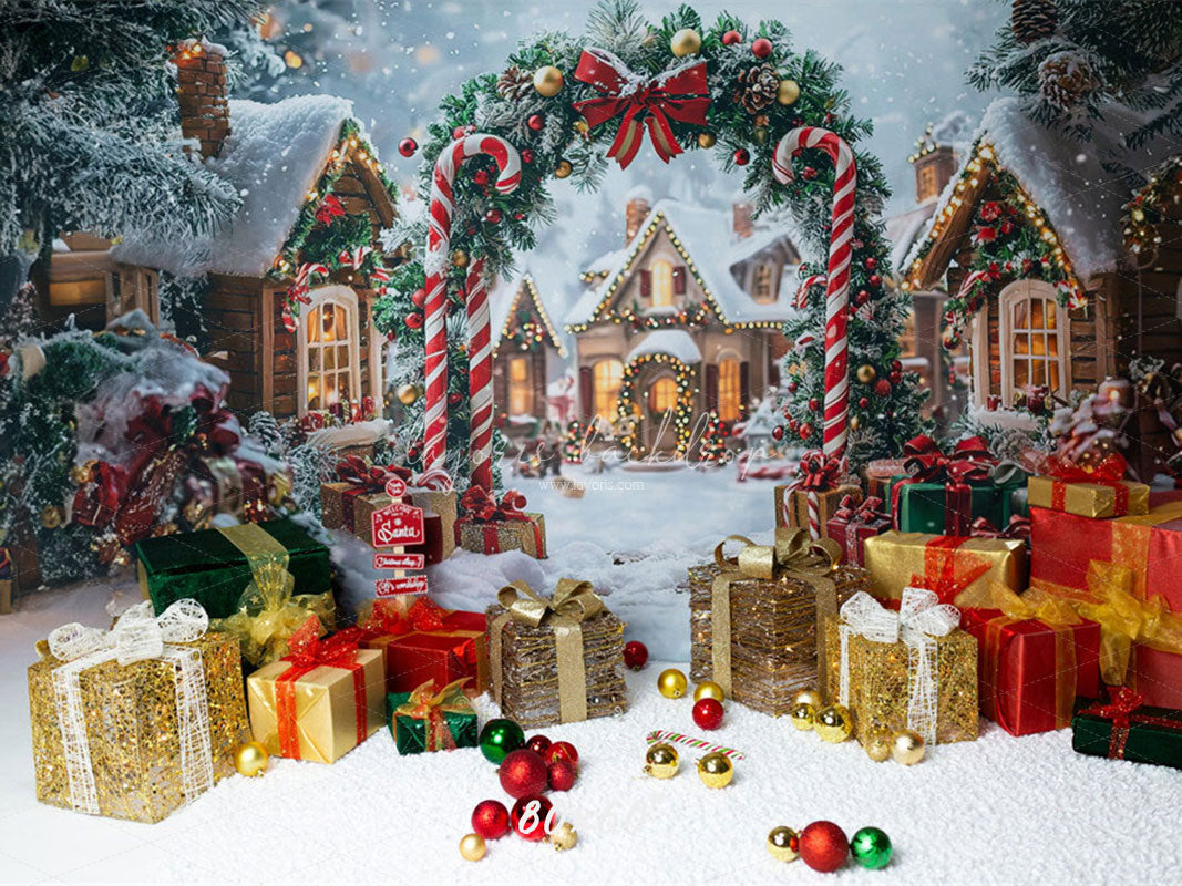 Candy Cane Arch Gift Box Christmas Backdrop - Layoris