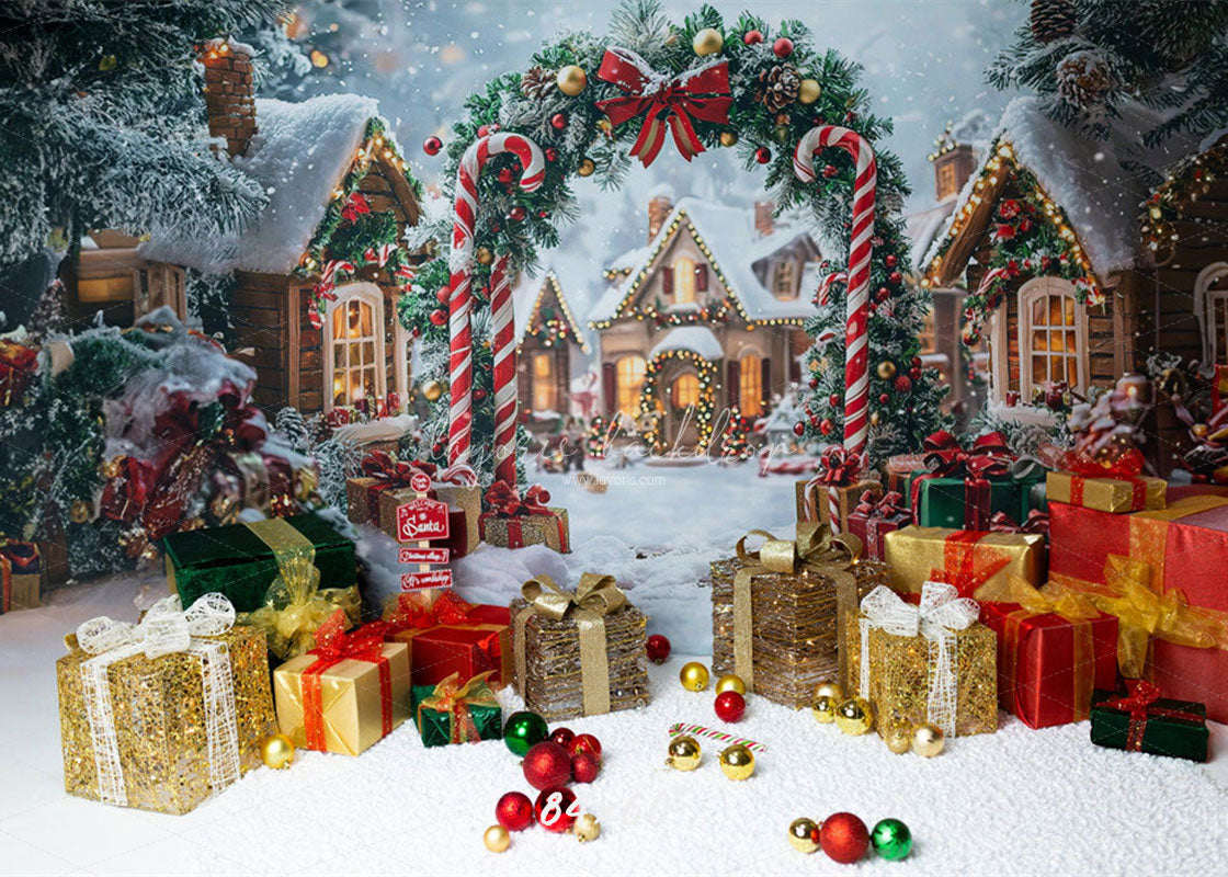 Candy Cane Arch Gift Box Christmas Backdrop - Layoris