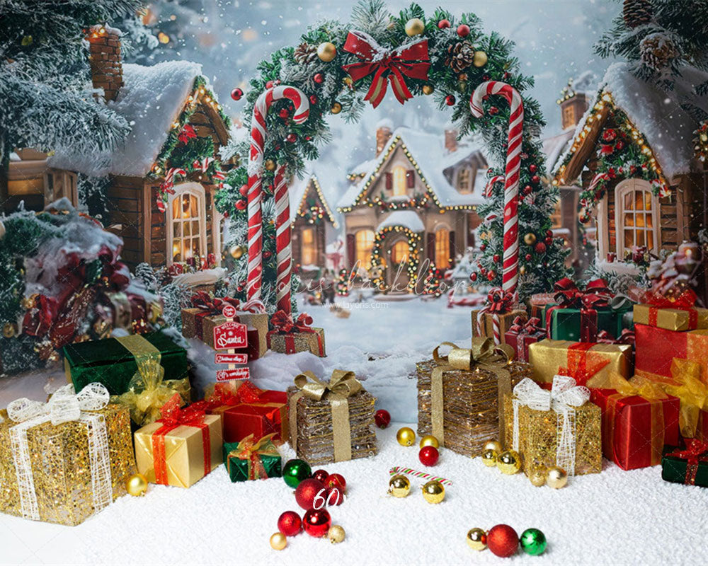 Candy Cane Arch Gift Box Christmas Backdrop - Layoris