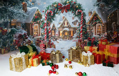 Candy Cane Arch Gift Box Christmas Backdrop - Layoris
