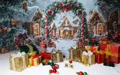 Candy Cane Arch Gift Box Christmas Backdrop - Layoris