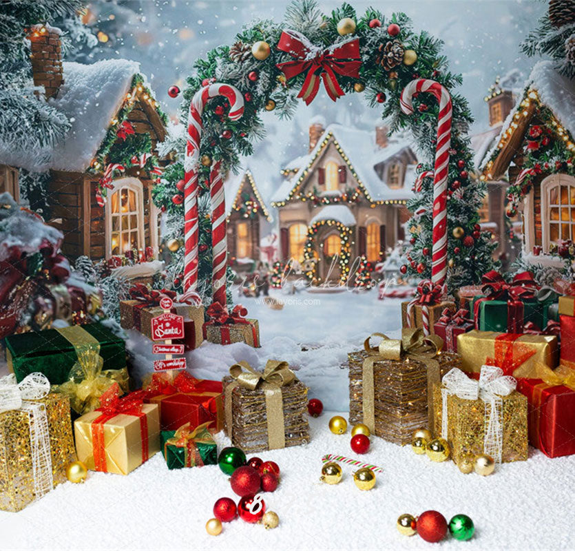 Candy Cane Arch Gift Box Christmas Backdrop - Layoris
