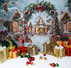Candy Cane Arch Gift Box Christmas Backdrop - Layoris