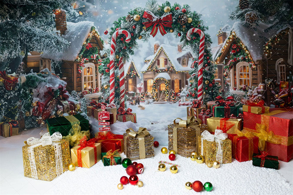 Candy Cane Arch Gift Box Christmas Backdrop - Layoris