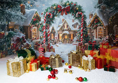 Candy Cane Arch Gift Box Christmas Backdrop - Layoris