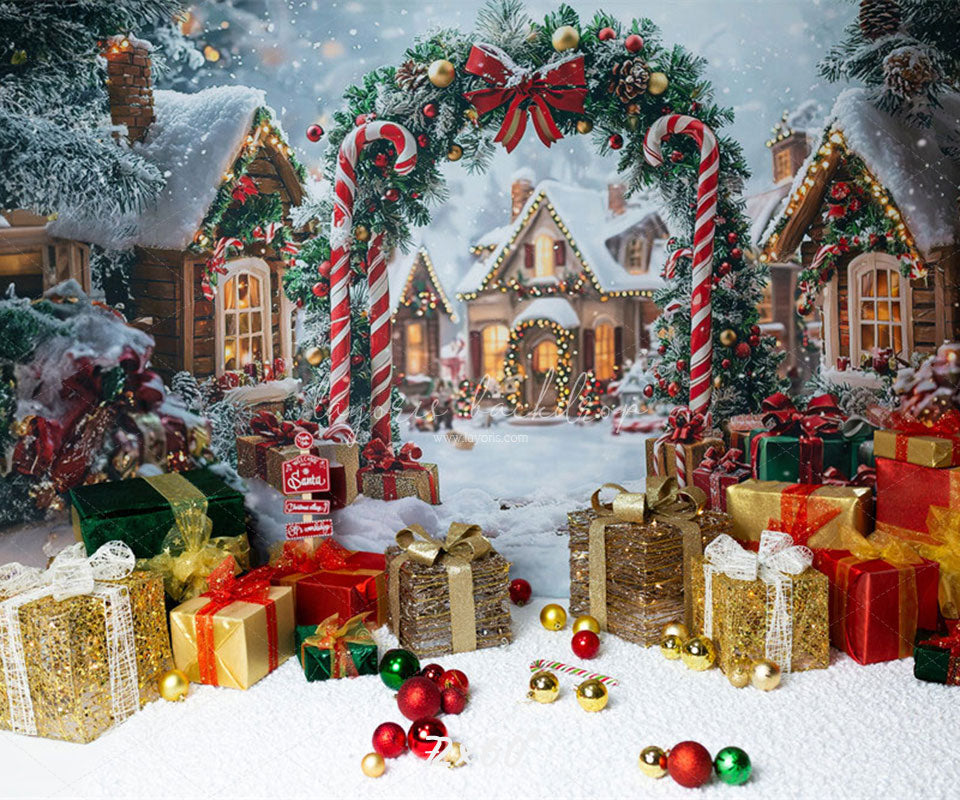 Candy Cane Arch Gift Box Christmas Backdrop - Layoris