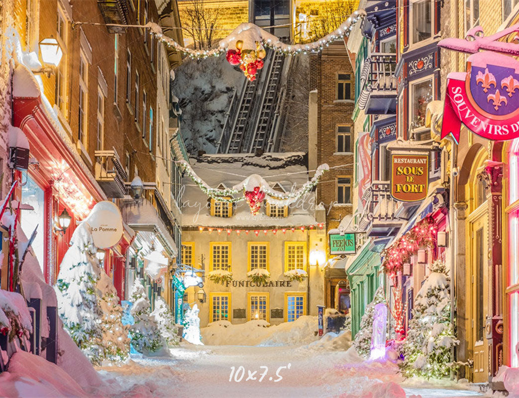 Bustling Streets Snowy Christmas Backdrop - Layoris
