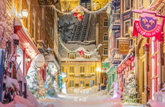 Bustling Streets Snowy Christmas Backdrop - Layoris