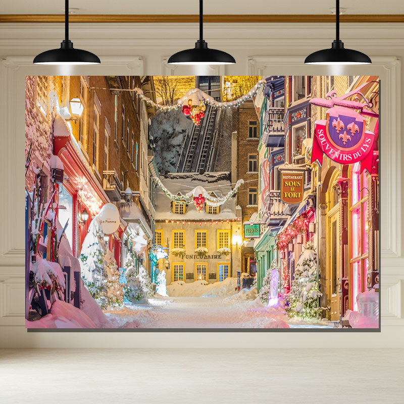 Layoris Bustling Streets Snowy Christmas Backdrop