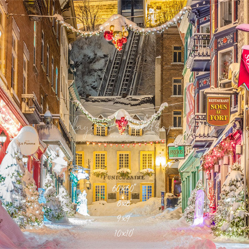 Bustling Streets Snowy Christmas Backdrop - Layoris