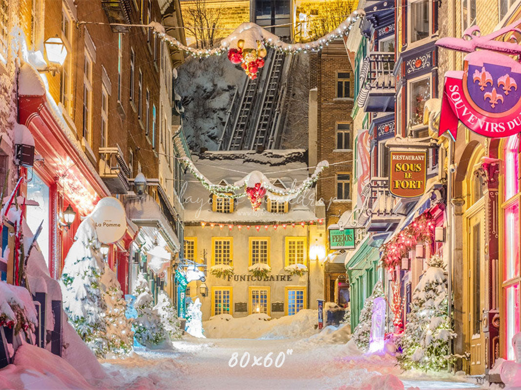 Bustling Streets Snowy Christmas Backdrop - Layoris