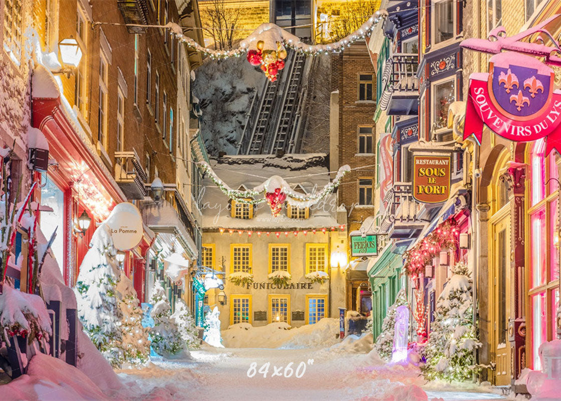 Bustling Streets Snowy Christmas Backdrop - Layoris