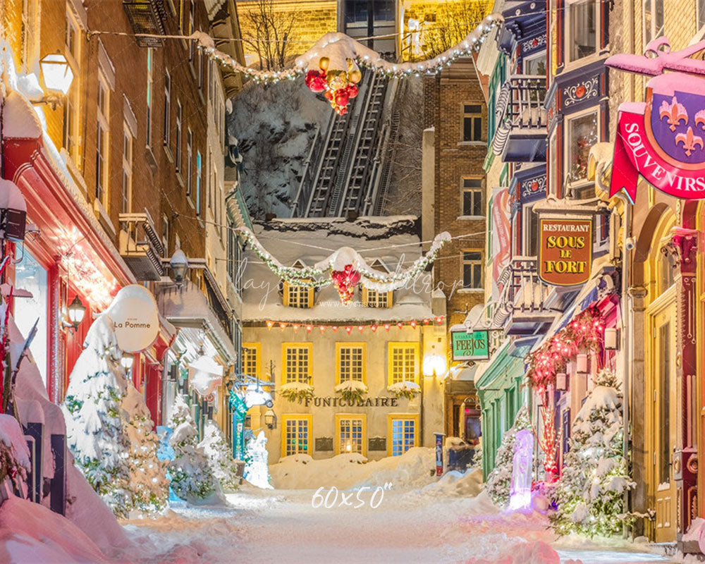 Bustling Streets Snowy Christmas Backdrop - Layoris