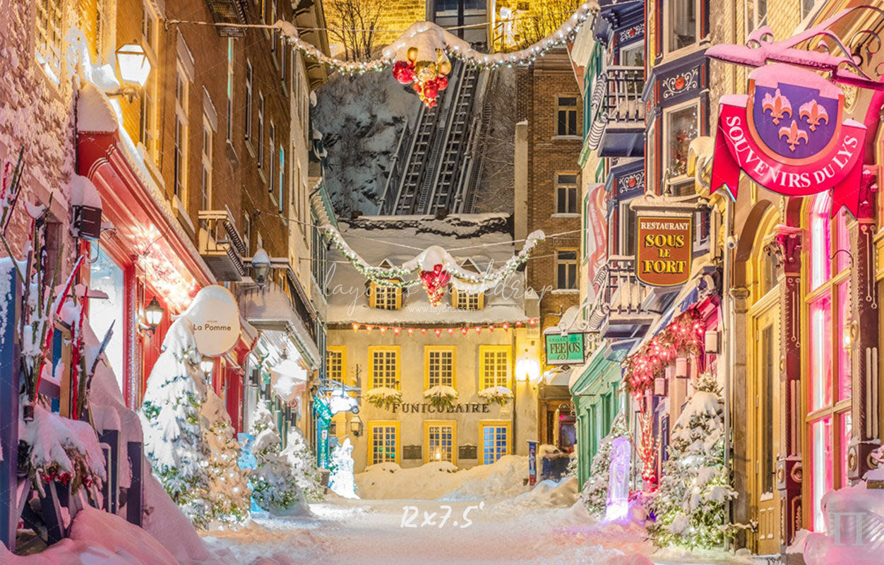 Bustling Streets Snowy Christmas Backdrop - Layoris