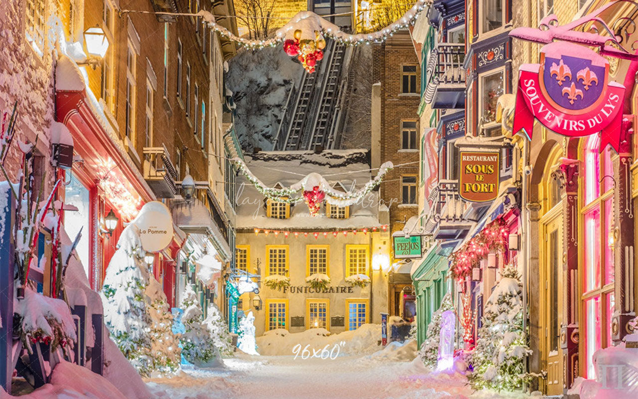 Bustling Streets Snowy Christmas Backdrop - Layoris