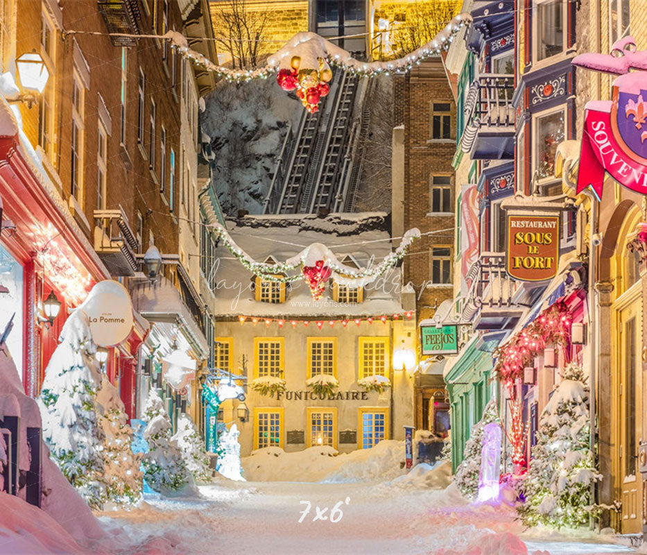 Bustling Streets Snowy Christmas Backdrop - Layoris