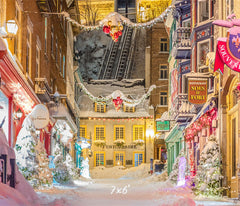 Bustling Streets Snowy Christmas Backdrop - Layoris