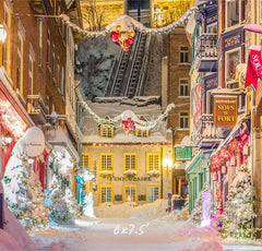 Bustling Streets Snowy Christmas Backdrop - Layoris