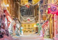 Bustling Streets Snowy Christmas Backdrop - Layoris