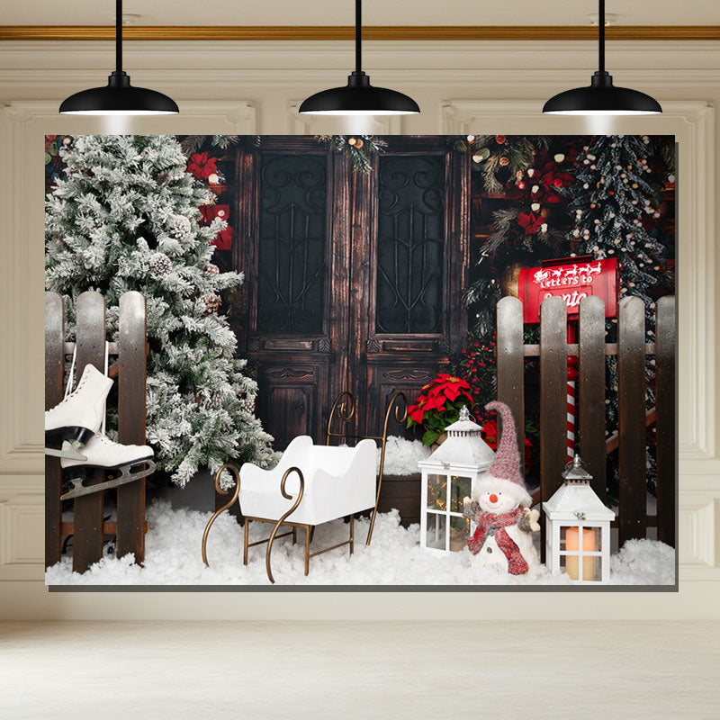Layoris Retro Door Mailbox Snowman Christmas Backdrop