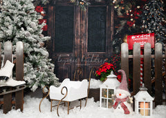Retro Door Mailbox Snowman Christmas Backdrop - Layoris