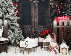 Retro Door Mailbox Snowman Christmas Backdrop - Layoris