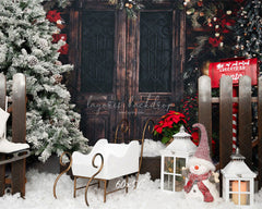 Retro Door Mailbox Snowman Christmas Backdrop - Layoris