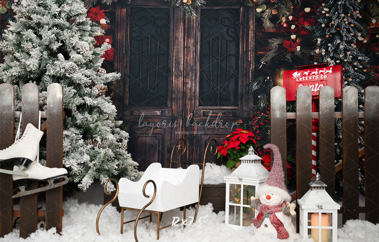 Retro Door Mailbox Snowman Christmas Backdrop - Layoris
