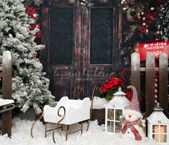 Retro Door Mailbox Snowman Christmas Backdrop - Layoris