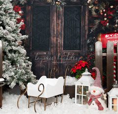 Retro Door Mailbox Snowman Christmas Backdrop - Layoris