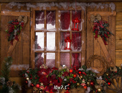 Wooden Door Wreath Wheel Christmas Backdrop - Layoris