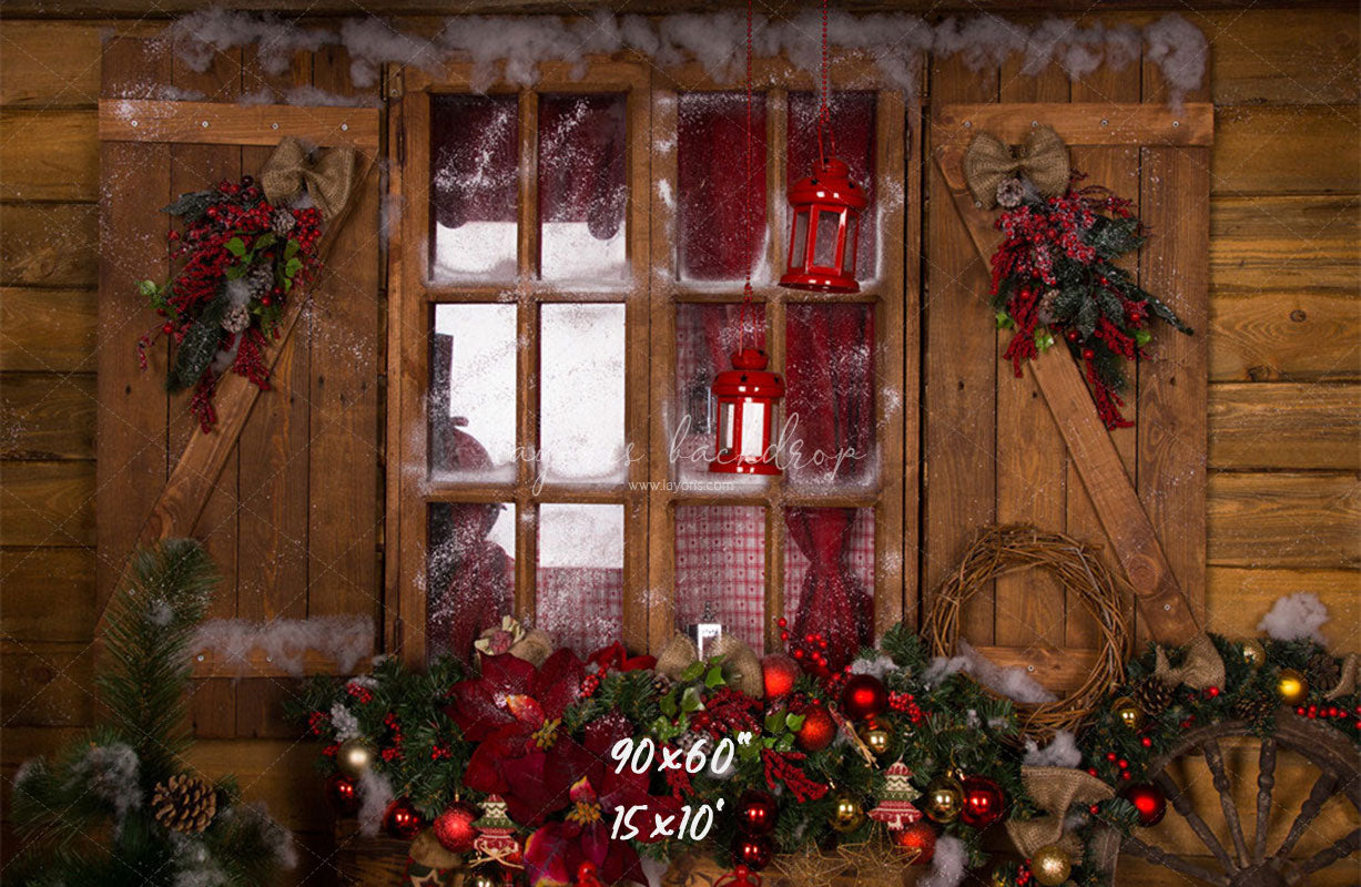 Wooden Door Wreath Wheel Christmas Backdrop - Layoris